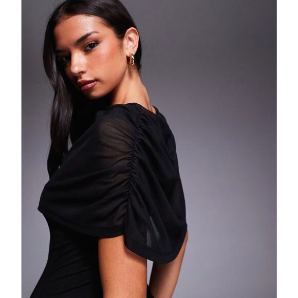 ASOS Design Mesh Cape Detail Black Maxi Dress - Picture 5 of 12